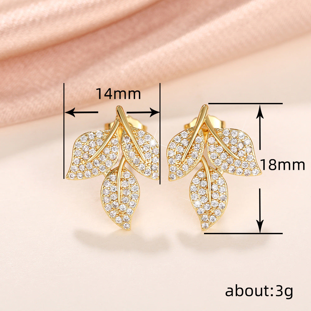 Rhinestone Leaf-shapepd Stud Earrings Women's Trendy Exquisite-Jewearrings