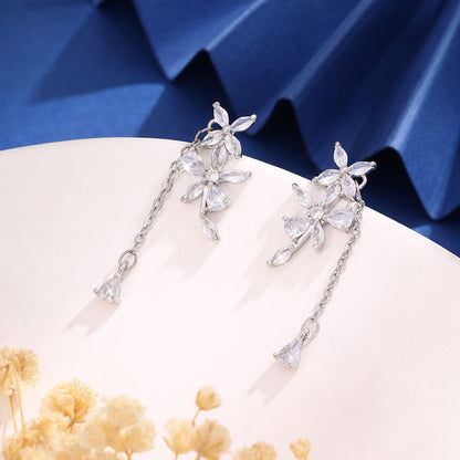 Long Tassel Flowers Light Luxury Stud Earrings For Women-Jewearrings