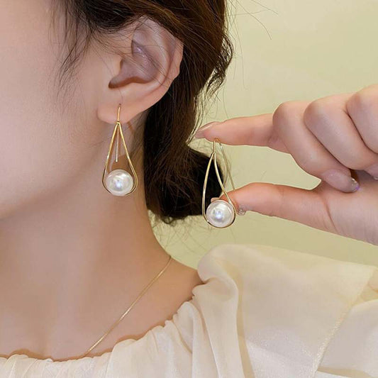 Simple Design Hollow Water Drops Pearl Earrings For Women-Jewearrings