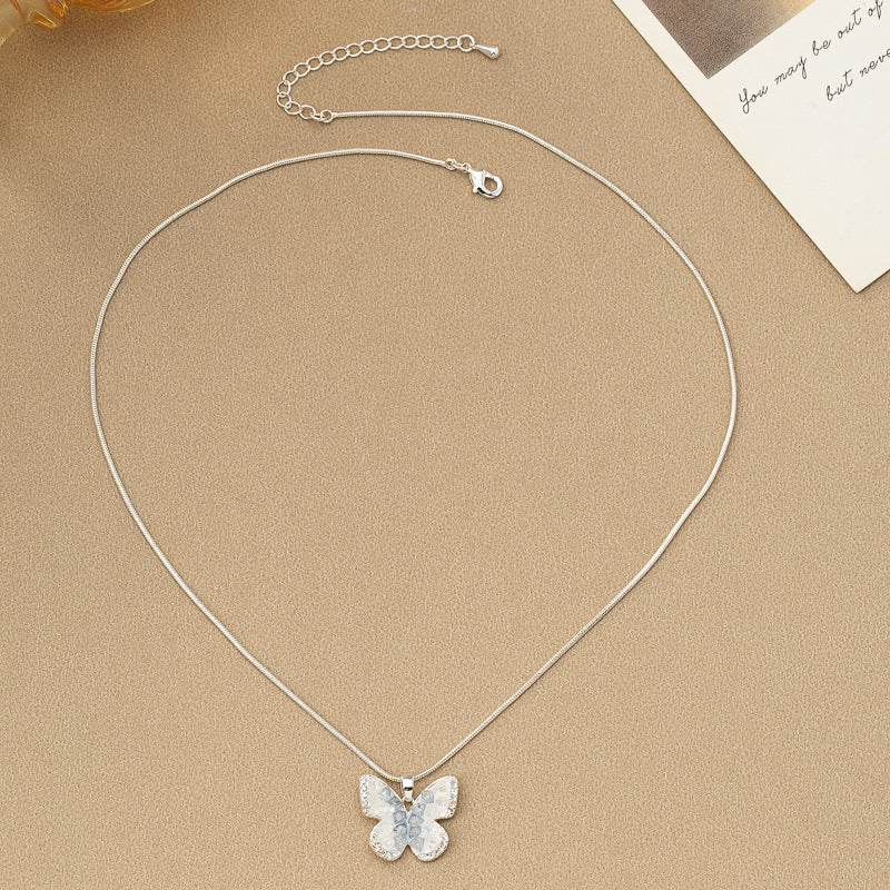 Fashion jewelry Blue Crystal Butterfly Necklace Female Gradient Crystal-Jewearrings