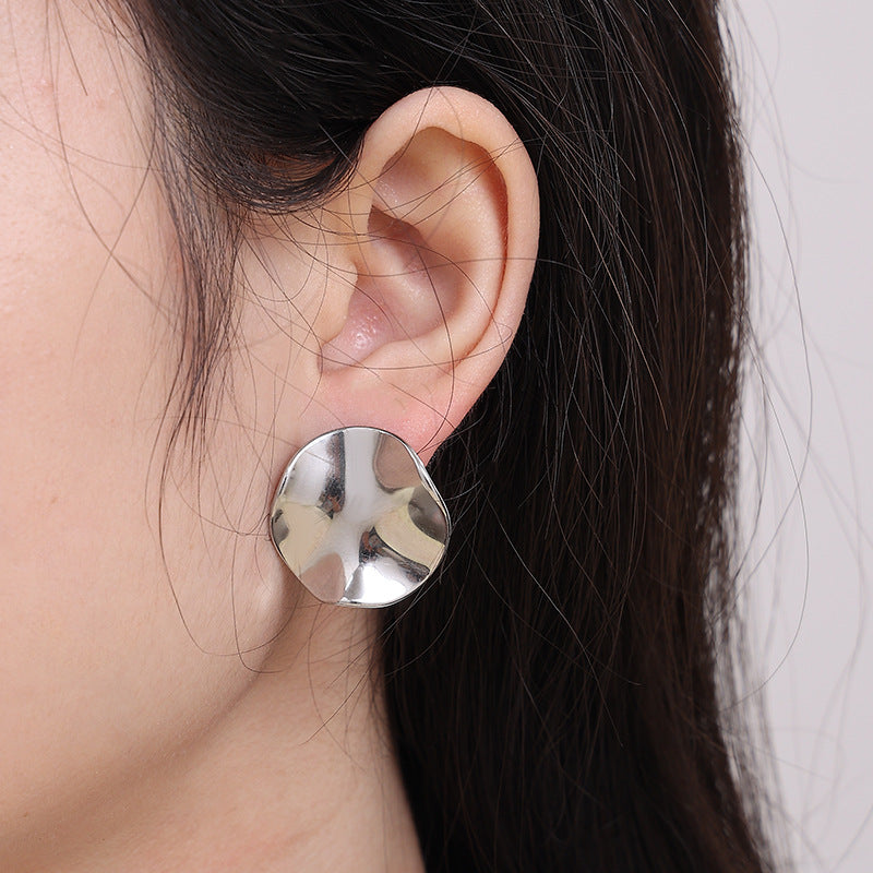 Large Round Glossy Stud Earrings Stainless Steel-Jewearrings