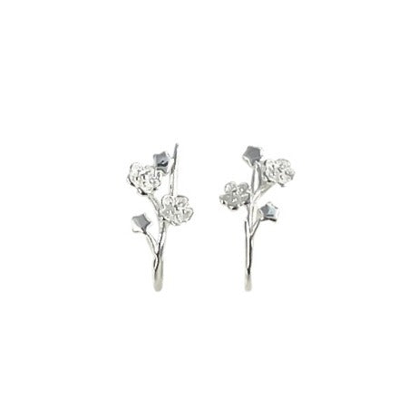 Women's Sterling Silver Pearl Leaf Stud Earrings-Jewearrings