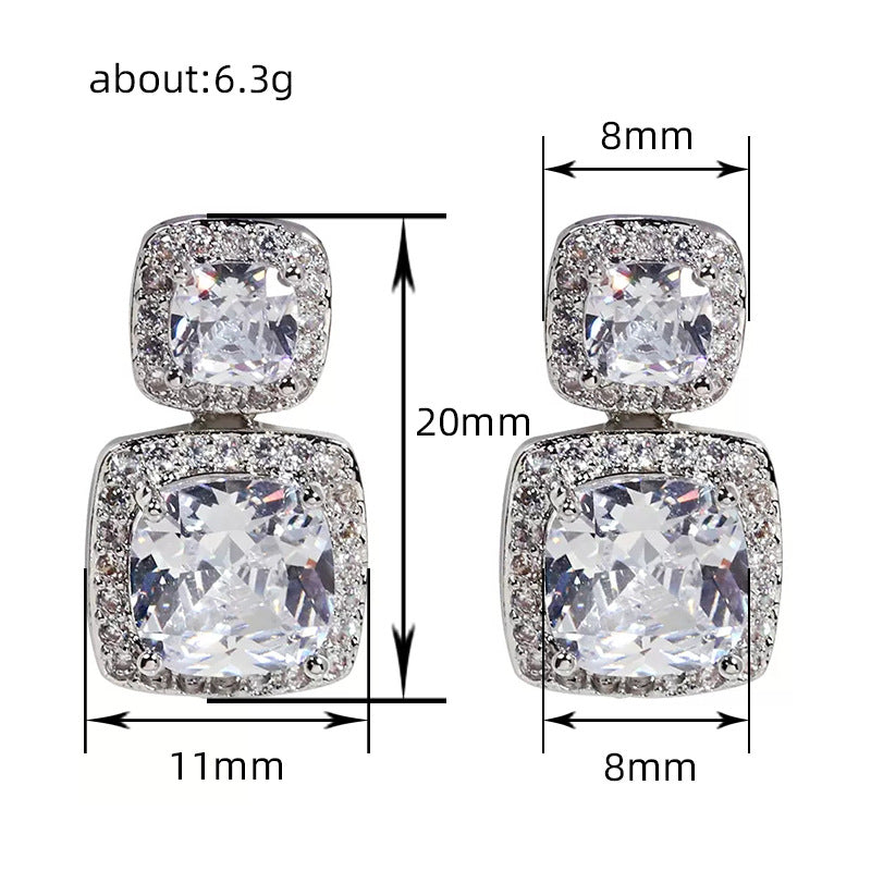 Square Shiny Zircon Stud Earrings Luxury Women-Jewearrings