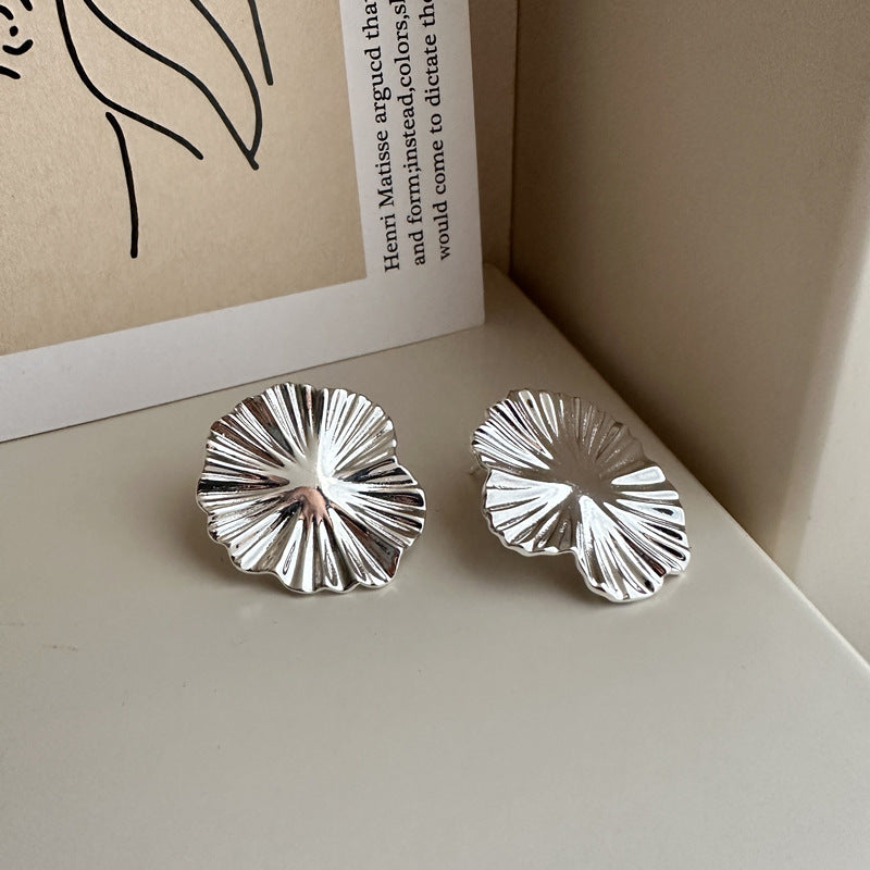 S925 Sterling Silver Korean Style Heavy-duty Texture Large Flower Earrings-Jewearrings