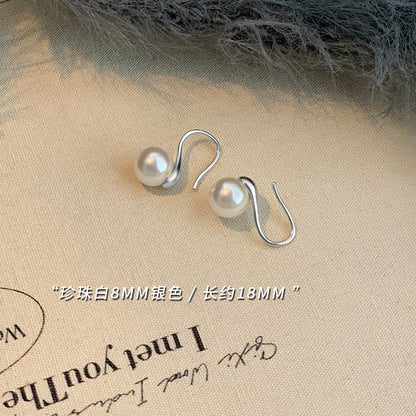 Silver Gray Pearl Stud Earrings S925 Silver Exquisite Ear Hook Premium Earrings-Jewearrings