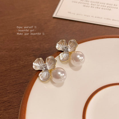 Silver Needle Light Luxury Minority Pearl Flower Earrings Women-Jewearrings