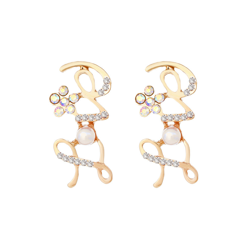 Women's Fashion Alloy Inlaid Imitation Pearl Alphabet Letter Earrings-Jewearrings