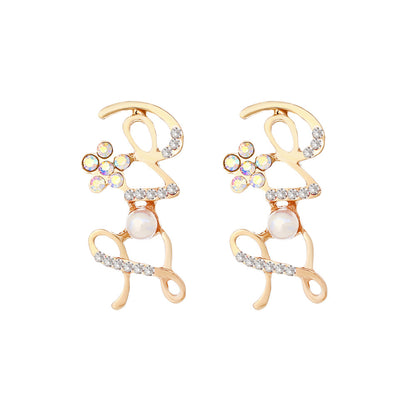 Women's Fashion Alloy Inlaid Imitation Pearl Alphabet Letter Earrings-Jewearrings