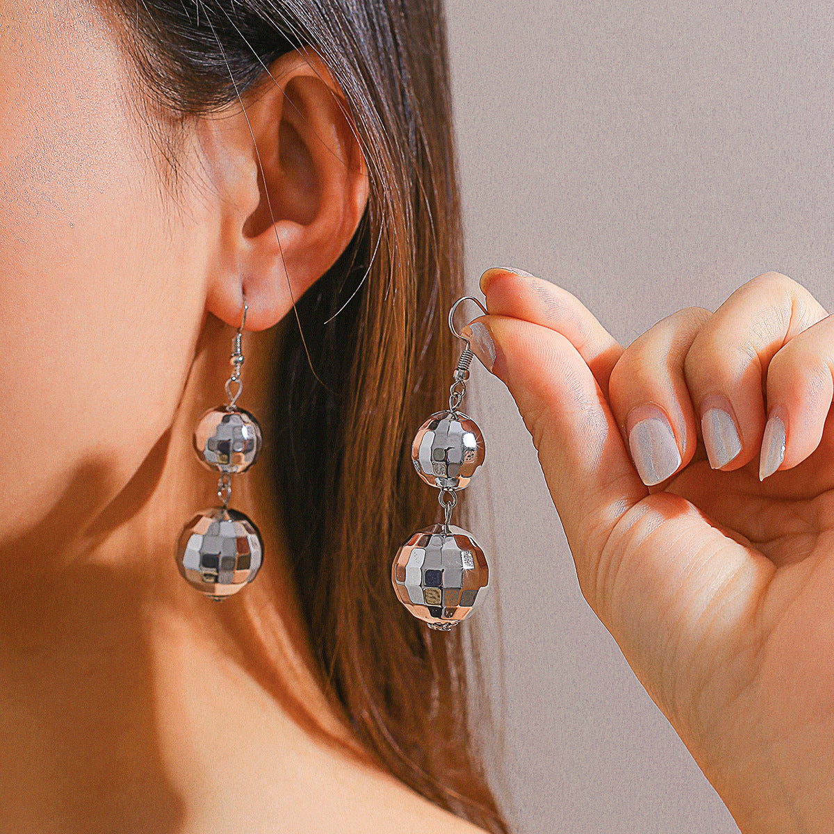 Disco Ball Lamp Round Beads Eardrops Stud Earrings Female Fashion-Jewearrings