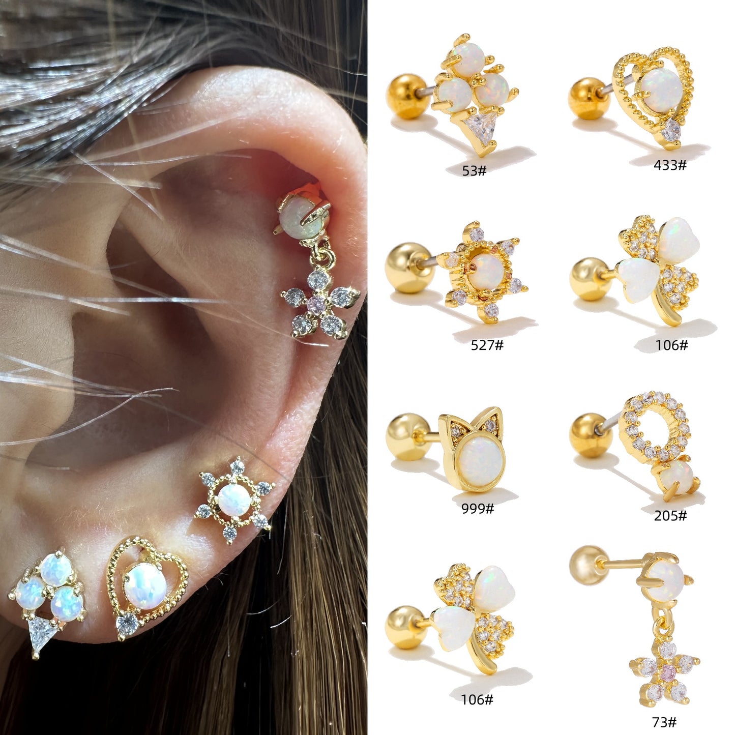 Colorful Opal Zircon Fashion Titanium Steel Stud Earrings-Jewearrings