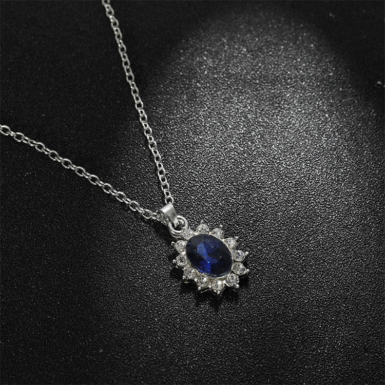 Sapphire Necklace Suit Fashion SUNFLOWER Zircon Stud Earrings-Jewearrings