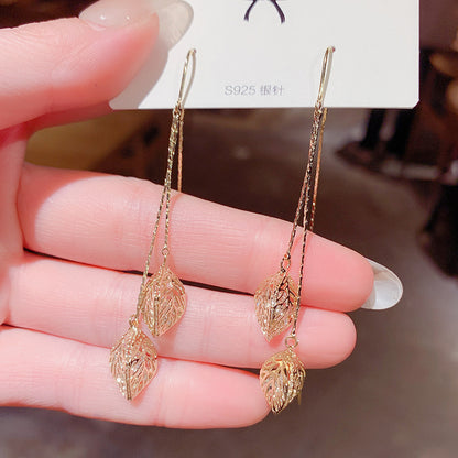 925 Silver Pin Earrings Classic Long Geometric Tassel-Jewearrings