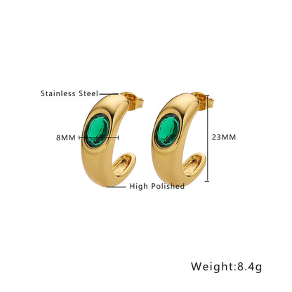 18K Emerald Zircon Stud Earrings Retro-Jewearrings