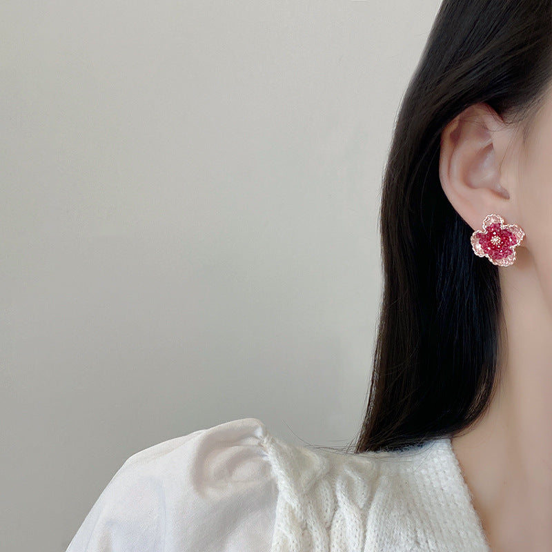 Sterling Silver Needle Simple Geometric Flower Earrings-Jewearrings