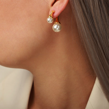 Women's Fashion Vintage Front And Back Round Pearl Earrings-Jewearrings