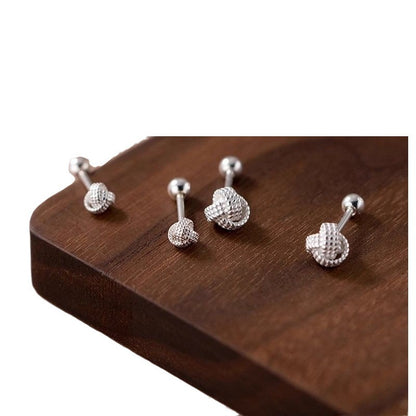 Silver Needle Ruyi Knot Stud Earrings Female Screw Tightening Buckle-Jewearrings