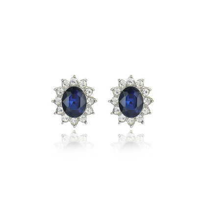 Sapphire Necklace Suit Fashion SUNFLOWER Zircon Stud Earrings-Jewearrings