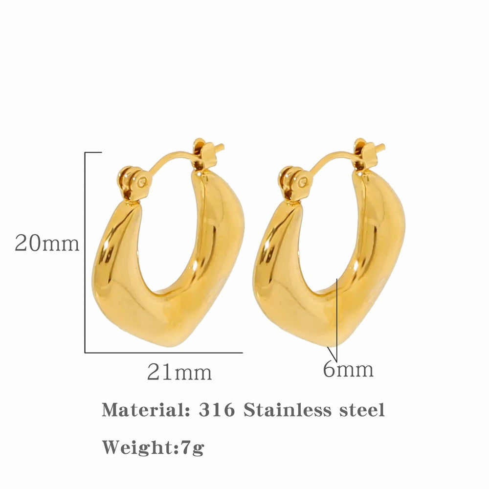 Retro French Metal Mirror Geometric Ring Ear Clip Female Special-interest Earrings-Jewearrings