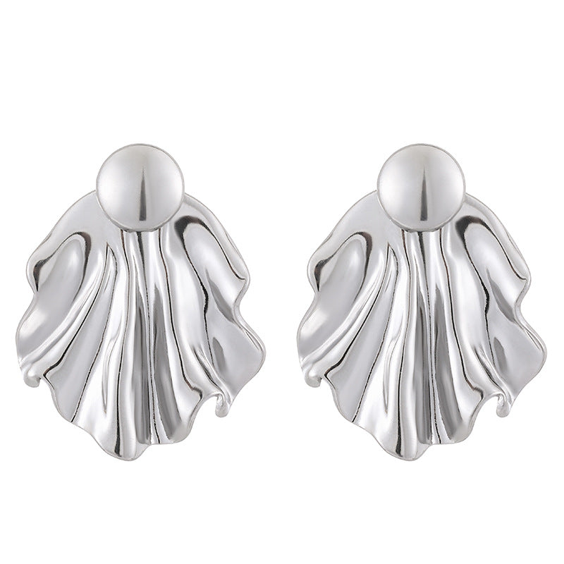 Simple Pleated Stainless Steel Exaggerated Gold Stud Earrings-Jewearrings