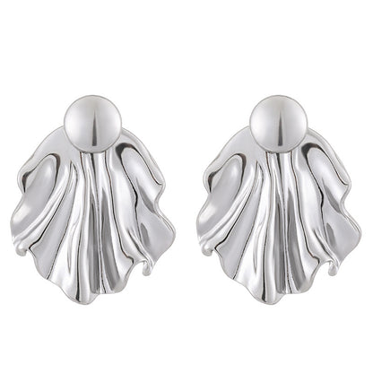 Simple Pleated Stainless Steel Exaggerated Gold Stud Earrings-Jewearrings