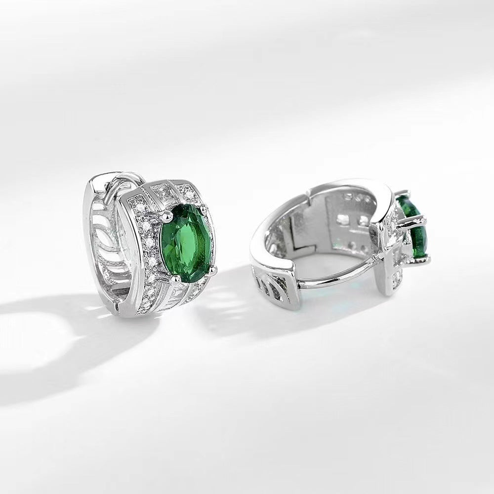 European And American Emerald Zircon Earrings High Sense-Jewearrings