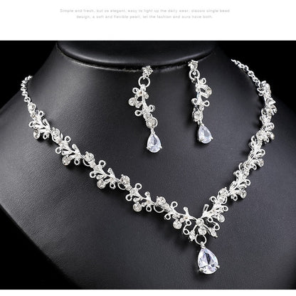 Necklace And Earrings Suite Female Clip Zircon Accessories-Jewearrings