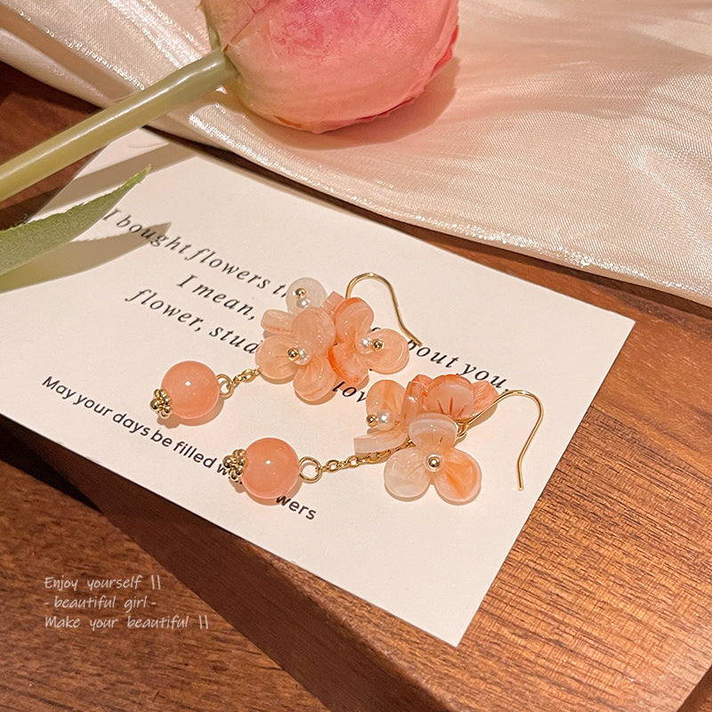 Silver Needle Vibrant Orange Bowl Flower Earrings Women's Retro-Jewearrings