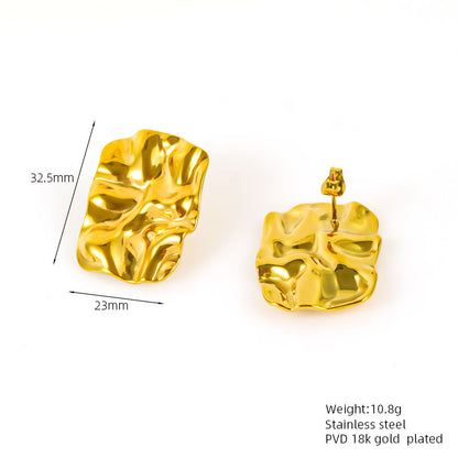 Titanium Steel Earrings Design Sense 18K Gold Plated Irregular Pleated Hammer Pattern Ear Clip-Jewearrings