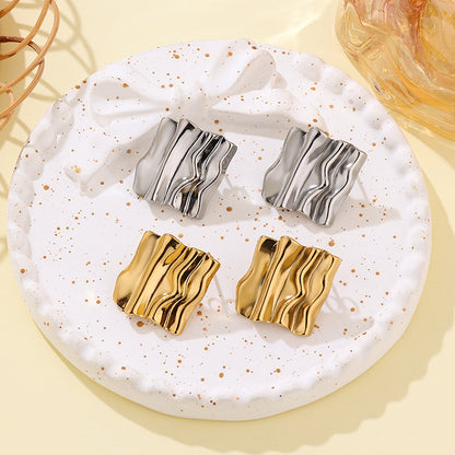 Small Rectangular Pleated Stud Earrings Retro-Jewearrings