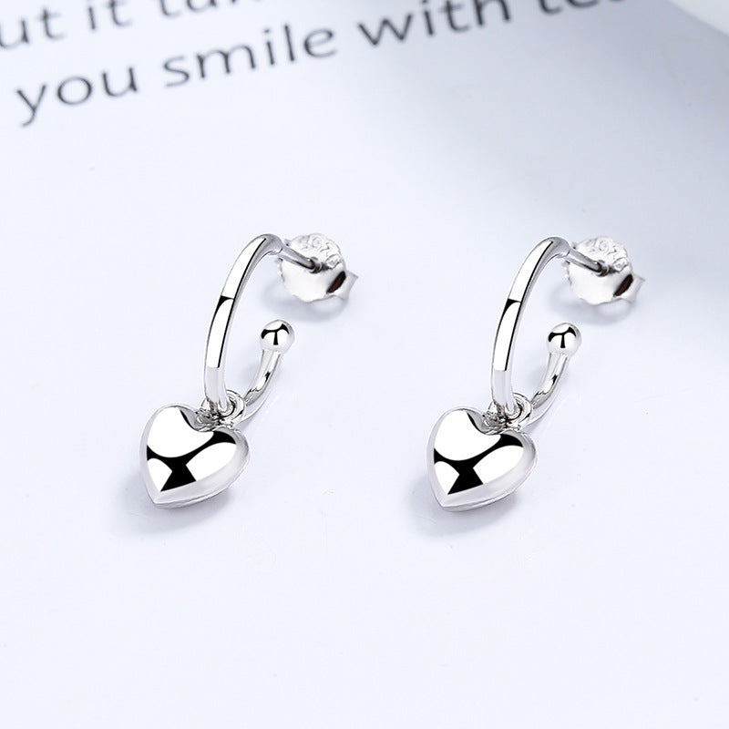 925 Sterling Silver Simple Love Heart Shape Earrings Women-Jewearrings