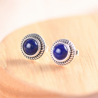 Women's Silver Stud Earrings With Lapis Lazuli-Jewearrings