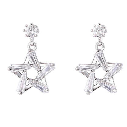 Women's Versatile Elegant Zircon Pentagram Stud Earrings-Jewearrings