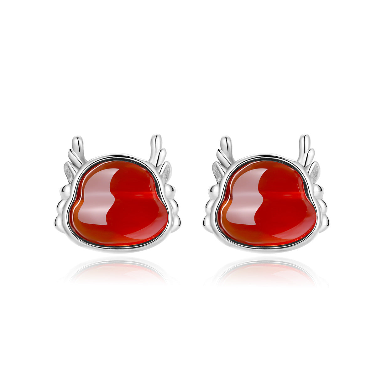 Dragon Year Stud Earrings Women's Sterling Silver Niche Red Agate-Jewearrings