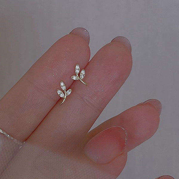 Stud Earrings Mini Rhinestone Olive Branch Female-Jewearrings