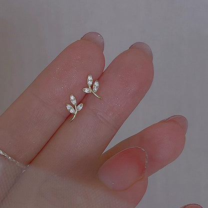 Stud Earrings Mini Rhinestone Olive Branch Female-Jewearrings