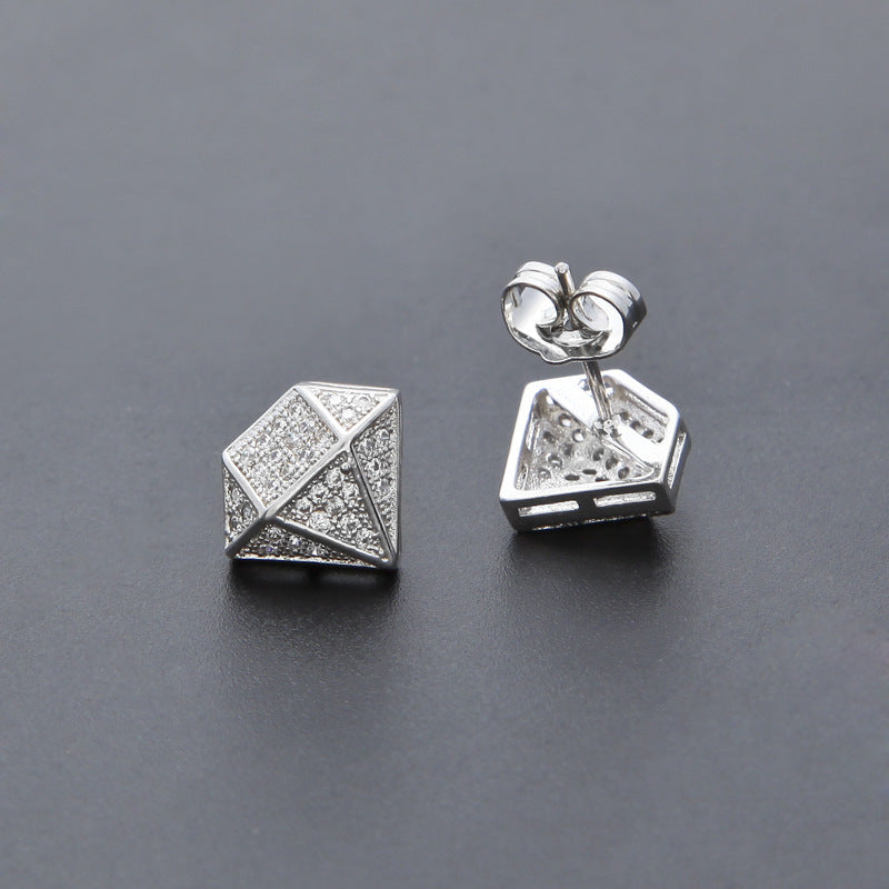 Hip Hop Copper Micro Inlaid Zircon Square Stud Earrings-Jewearrings