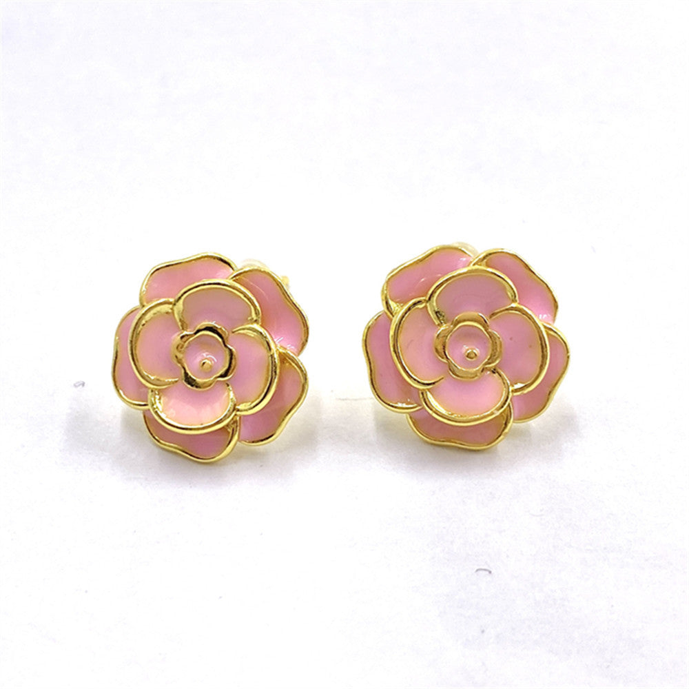 Women's Fashion Simple Copper-plated Gold Drop Oil Rose Stud Earrings-Jewearrings