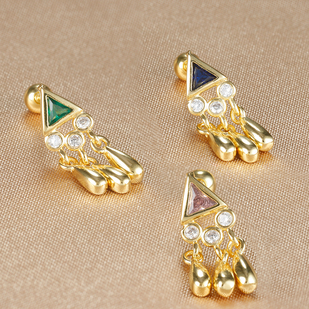 Mini Triangle Fringed Zircon Spiral Cartilage Stud Earrings-Jewearrings