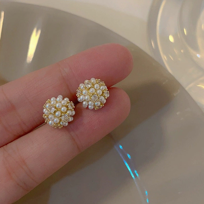 Small And Exquisite Zircon Pearl Stud Earrings Women-Jewearrings