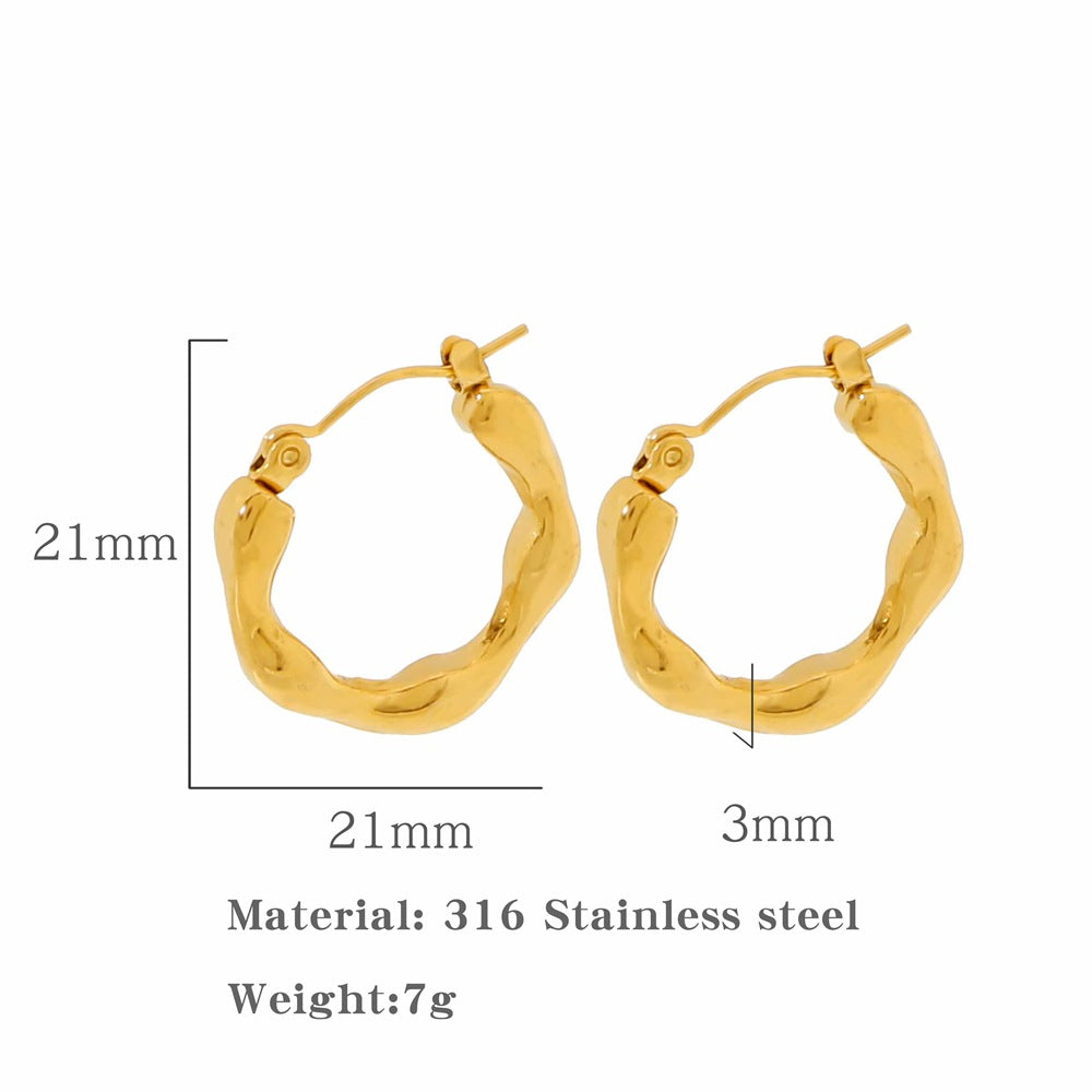 Retro French Metal Mirror Geometric Ring Ear Clip Female Special-interest Earrings-Jewearrings