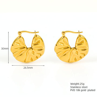 Titanium Steel Earrings Design Sense 18K Gold Plated Irregular Pleated Hammer Pattern Ear Clip-Jewearrings