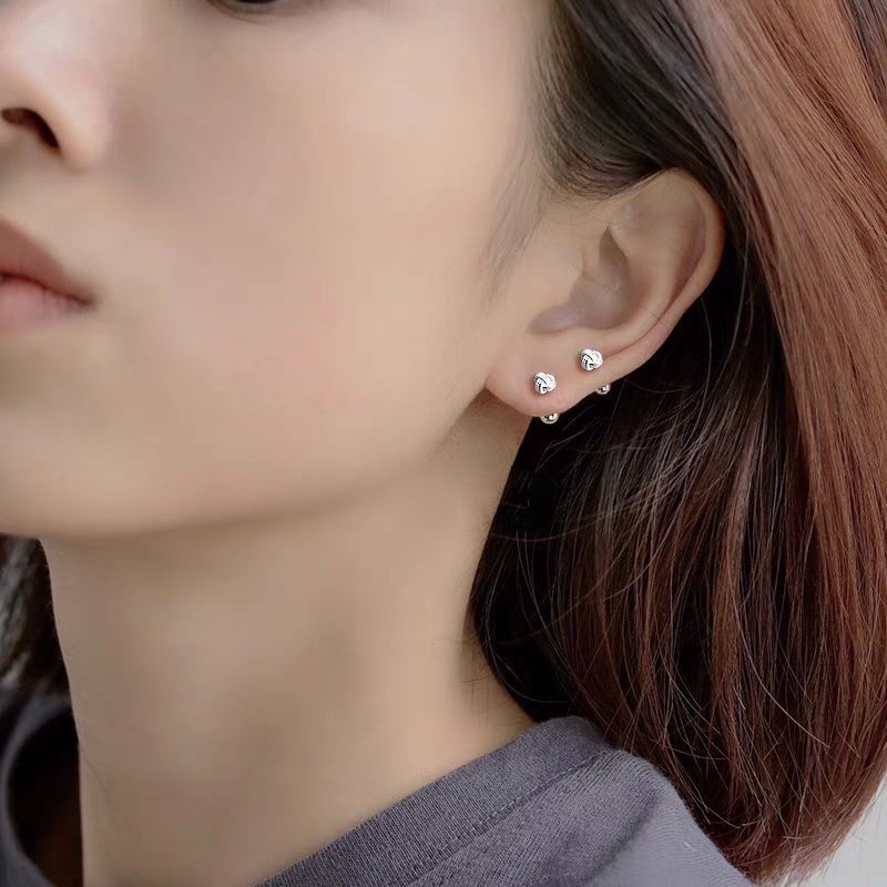 Silver Needle Ruyi Knot Stud Earrings Female Screw Tightening Buckle-Jewearrings