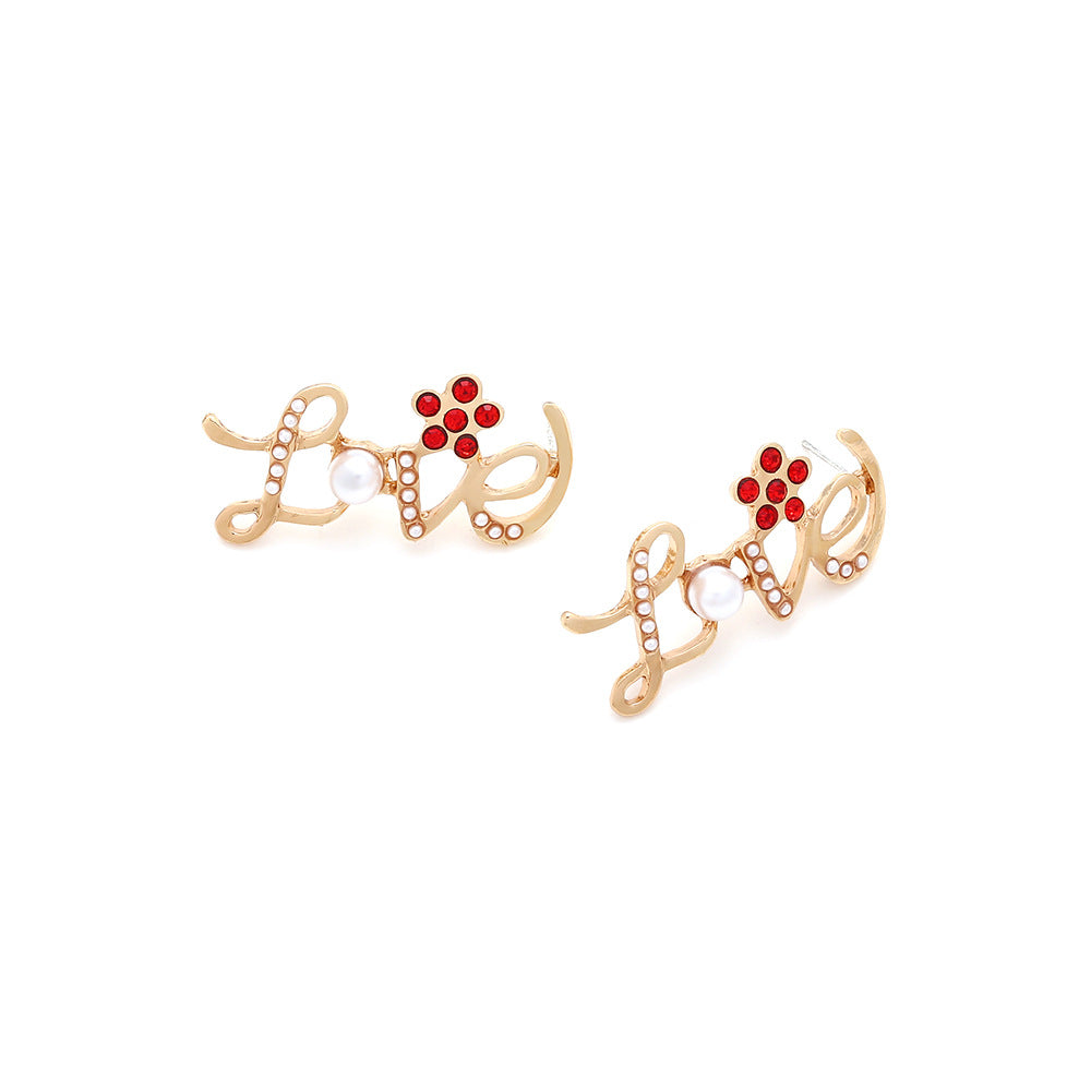 Women's Fashion Alloy Inlaid Imitation Pearl Alphabet Letter Earrings-Jewearrings