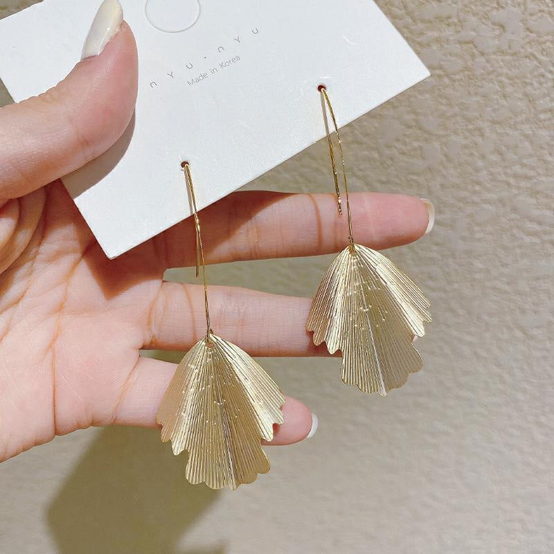 Sterling Silver Needle Ginkgo Leaf Women's Simple Tassel Earrings-Jewearrings