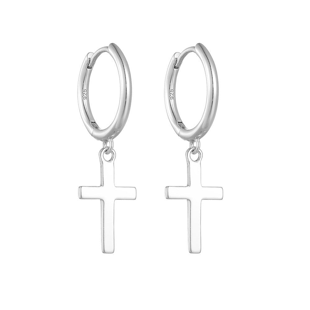 European And American S925 Sterling Silver Cross Earrings Earrings For Women-Jewearrings