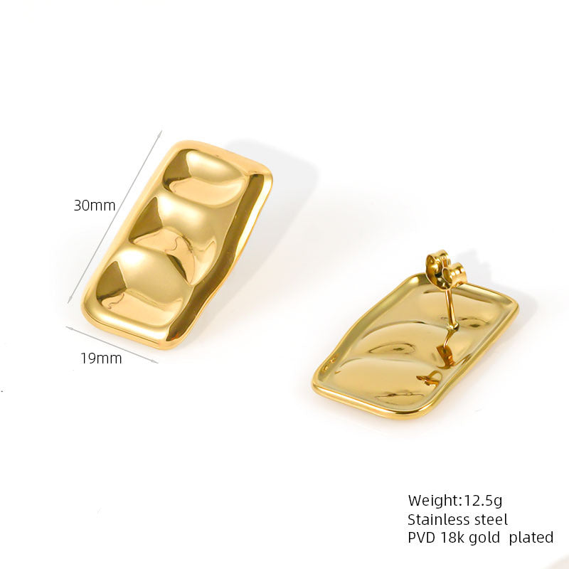 Titanium Steel Earrings Design Sense 18K Gold Plated Irregular Pleated Hammer Pattern Ear Clip-Jewearrings