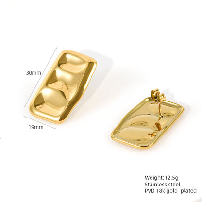 Titanium Steel Earrings Design Sense 18K Gold Plated Irregular Pleated Hammer Pattern Ear Clip-Jewearrings