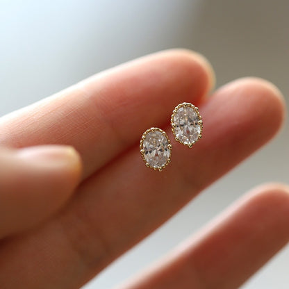 Stud Earrings Retro Oval Big Diamond Single Diamond-Jewearrings