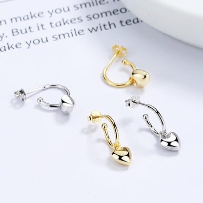 925 Sterling Silver Simple Love Heart Shape Earrings Women-Jewearrings