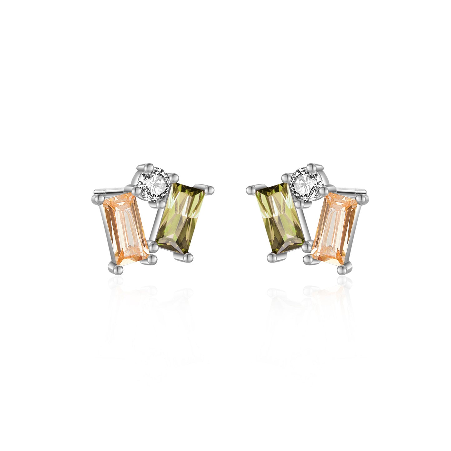 S925 Sterling Silver Square Stone Champagne Purple Mixed Stud Earrings-Jewearrings